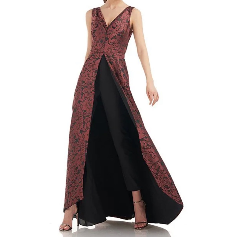 Kay Unger Jacquard Walk through Jumpsuit Gown